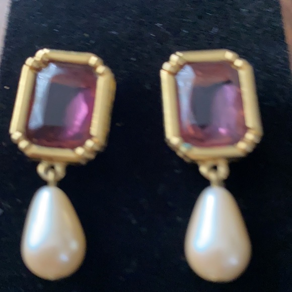 OCLI Purple Stone with Pearl drop Earrings - Picture 3 of 5